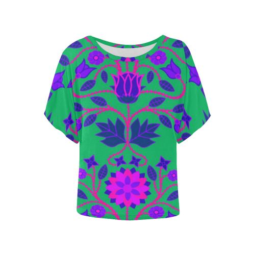 Floral Beadwork Four Clans Deep Lake Women's Batwing-Sleeved Blouse T shirt (Model T44) Women's Batwing-Sleeved Blouse T shirt (T44) e-joyer