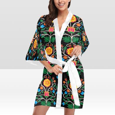 Floral Beadwork Four Clans Kimono Robe Artsadd
