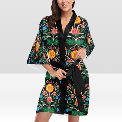 Floral Beadwork Four Clans Kimono Robe Artsadd