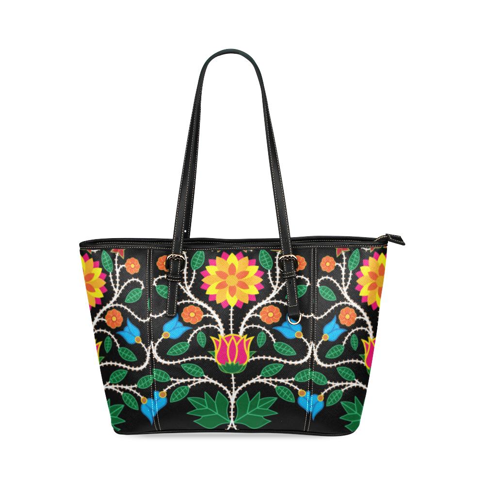 Floral Beadwork Four Clans Leather Tote Bag/Large (Model 1640) Leather Tote Bag (1640) e-joyer