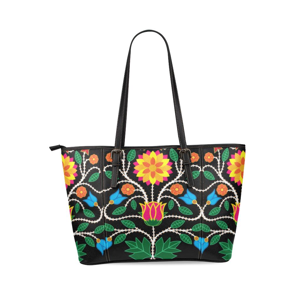 Floral Beadwork Four Clans Leather Tote Bag/Large (Model 1640) Leather Tote Bag (1640) e-joyer