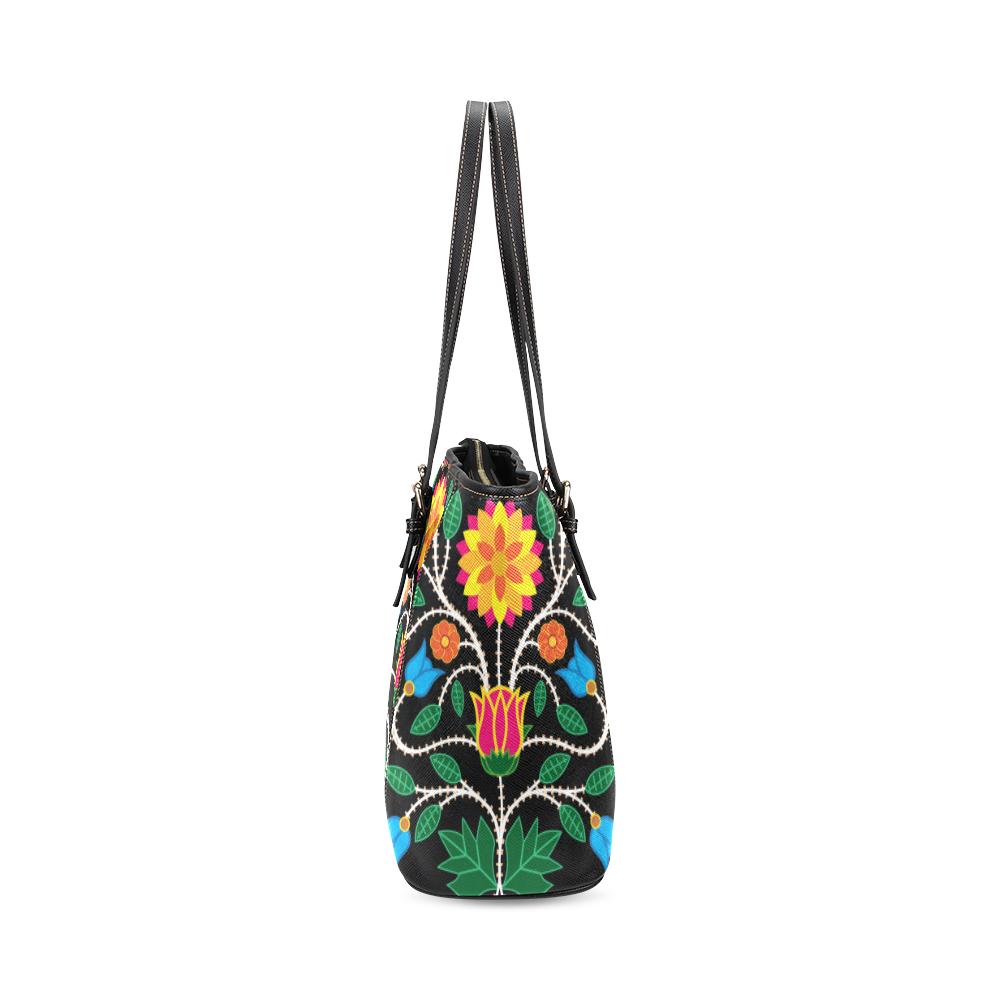 Floral Beadwork Four Clans Leather Tote Bag/Large (Model 1640) Leather Tote Bag (1640) e-joyer