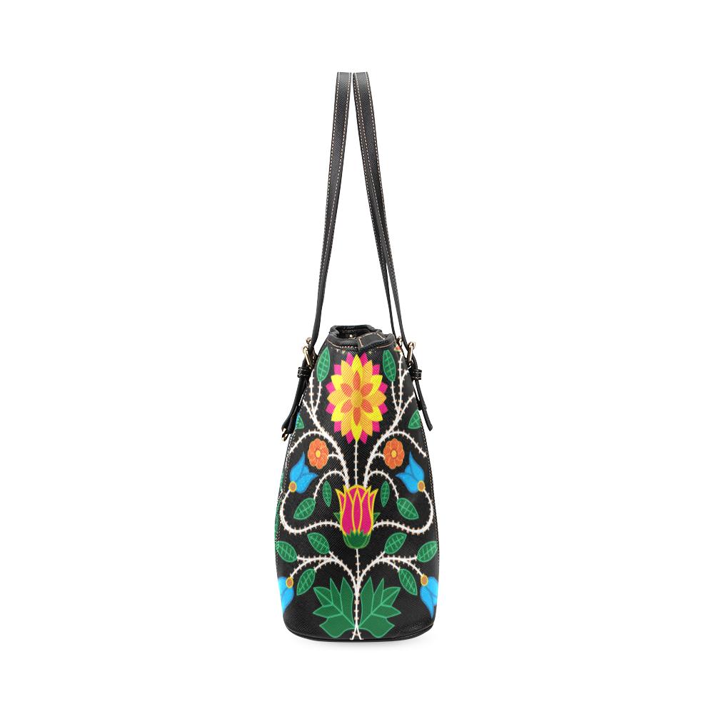 Floral Beadwork Four Clans Leather Tote Bag/Large (Model 1640) Leather Tote Bag (1640) e-joyer