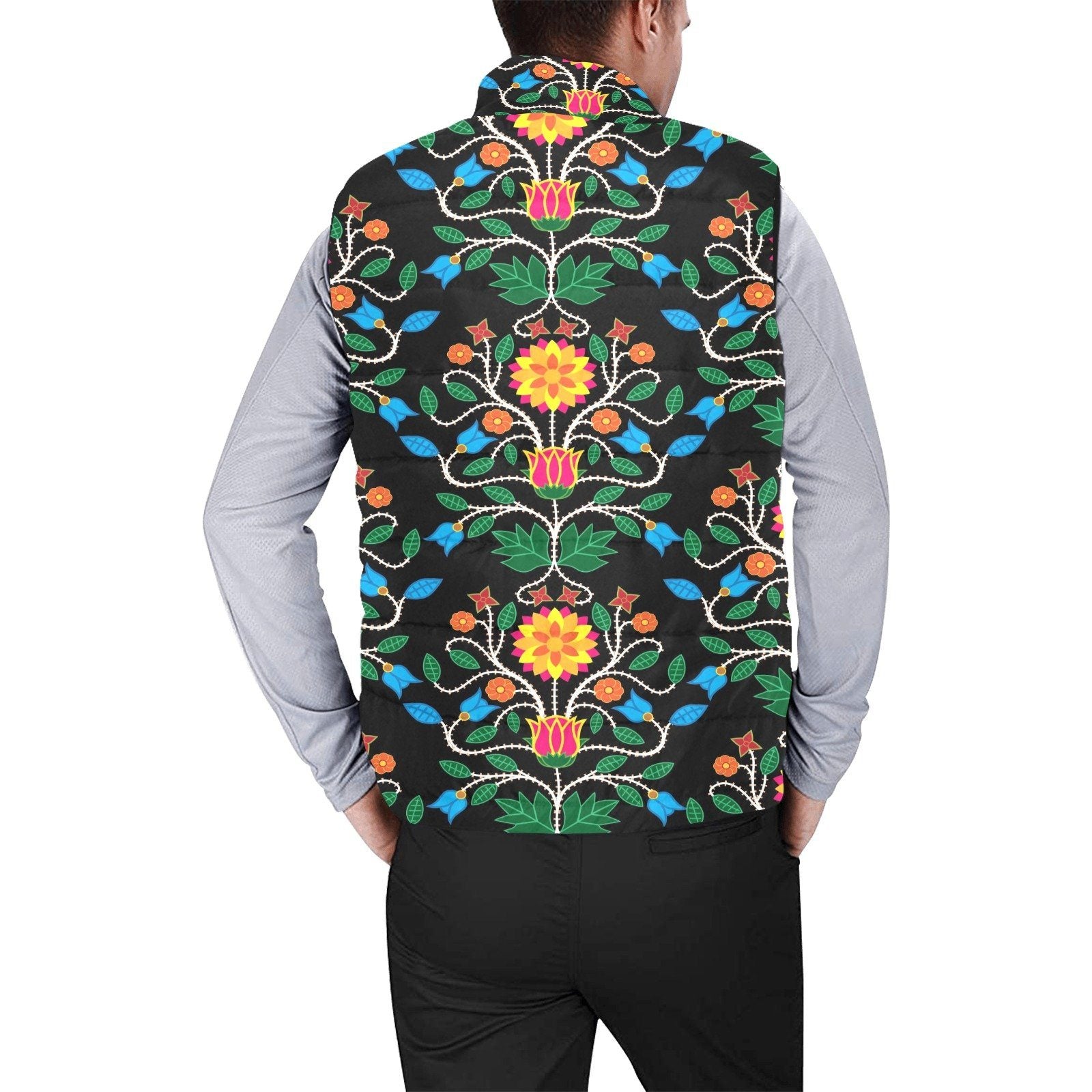 Floral Beadwork Four Clans Men's Padded Vest Jacket (Model H44) Men's Padded Vest Jacket (H44) e-joyer 