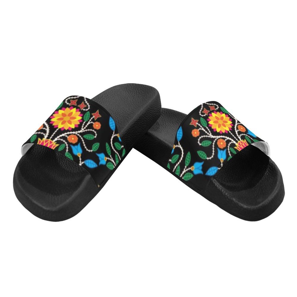 Floral Beadwork Four Clans Men's Slide Sandals (Model 057) Men's Slide Sandals (057) e-joyer