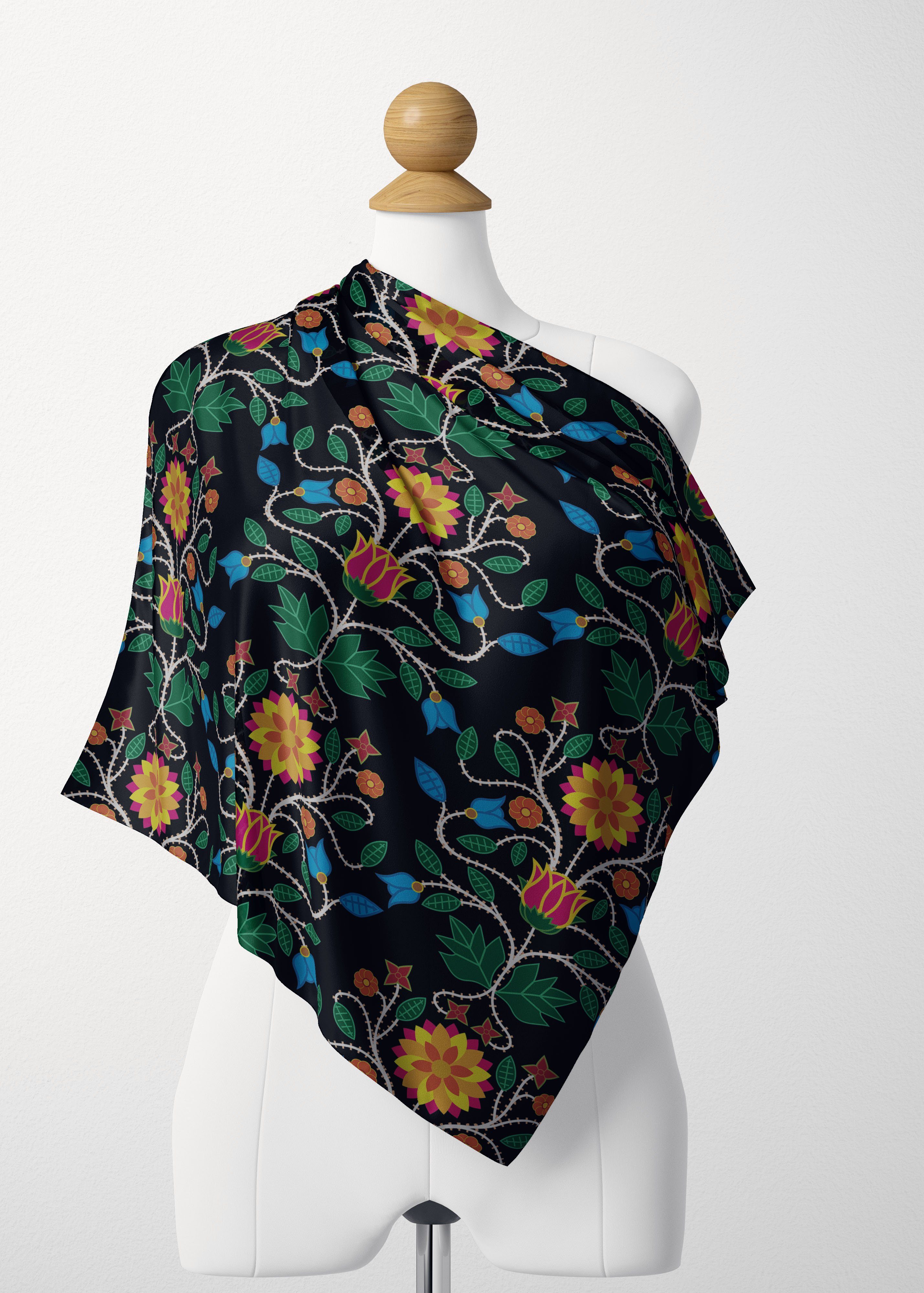 Floral Beadwork Four Clans Satin Shawl Scarf 49 Dzine