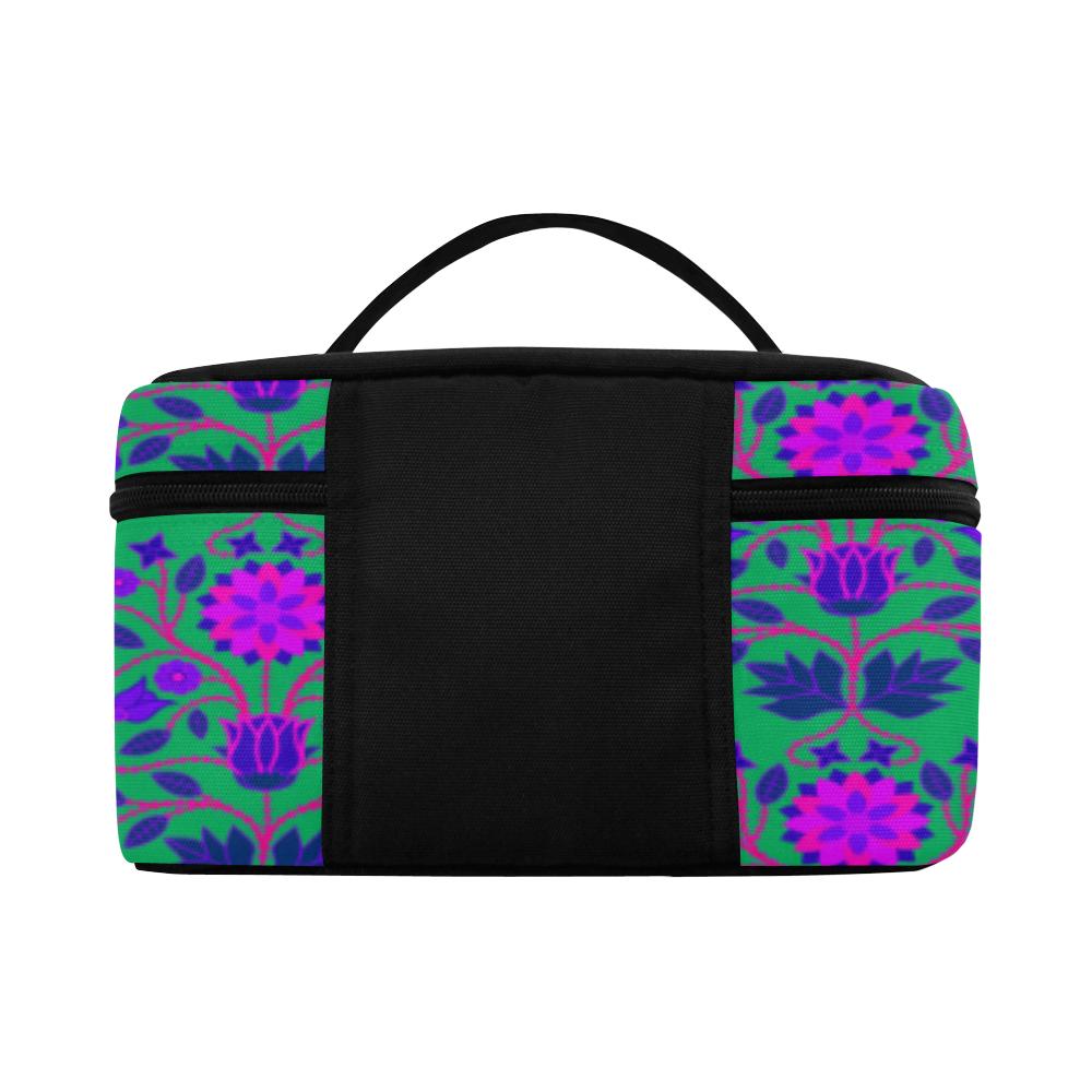Floral Beadwork Four Clans Teal Cosmetic Bag/Large (Model 1658) Cosmetic Bag e-joyer