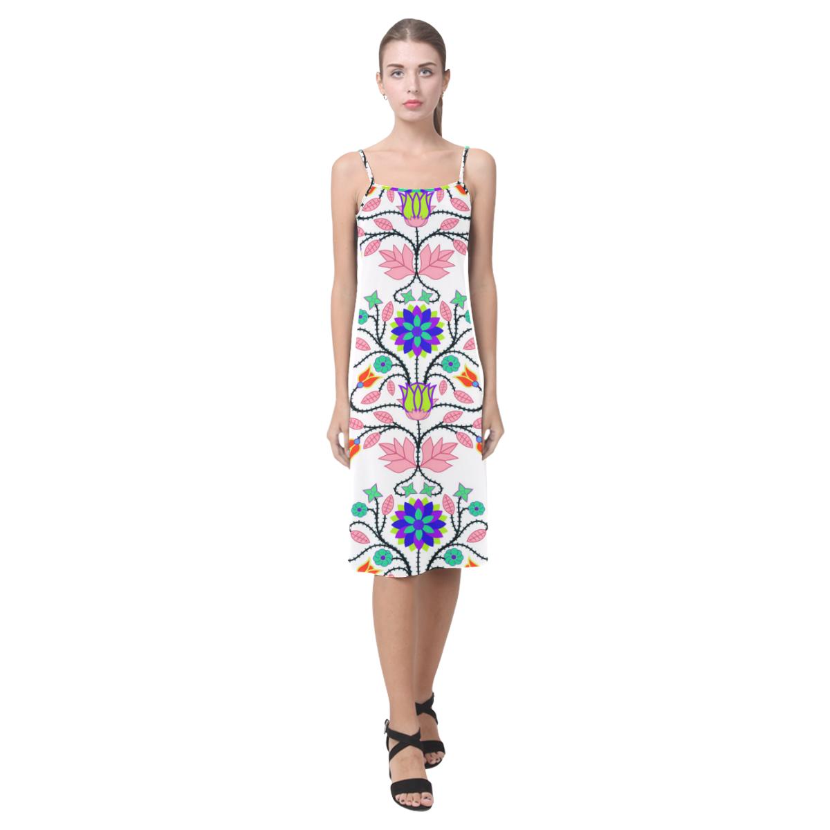 Floral Beadwork Four Clans White Alcestis Slip Dress (Model D05) Alcestis Slip Dress (D05) e-joyer