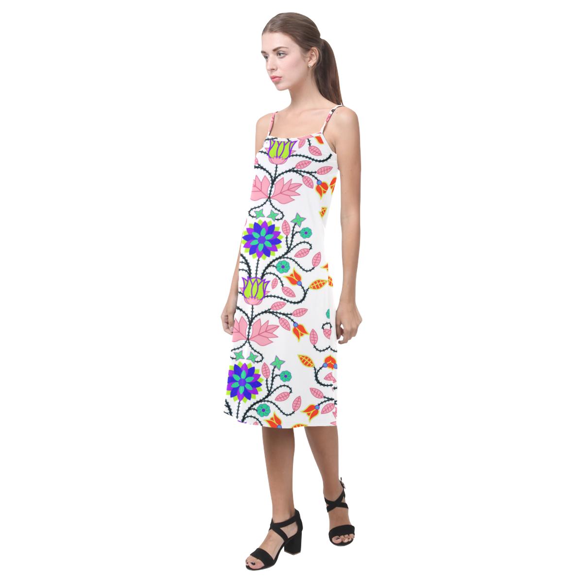 Floral Beadwork Four Clans White Alcestis Slip Dress (Model D05) Alcestis Slip Dress (D05) e-joyer