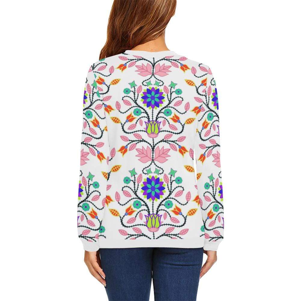 Floral Beadwork Four Clans White All Over Print Crewneck Sweatshirt for Women (Model H18) Crewneck Sweatshirt for Women (H18) e-joyer