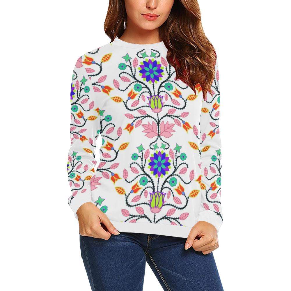 Floral Beadwork Four Clans White All Over Print Crewneck Sweatshirt for Women (Model H18) Crewneck Sweatshirt for Women (H18) e-joyer