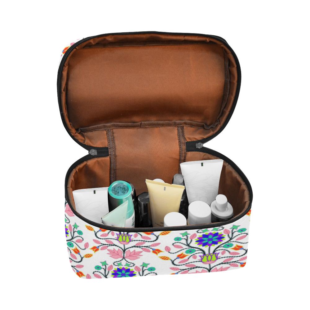 Floral Beadwork Four Clans White Cosmetic Bag/Large (Model 1658) Cosmetic Bag e-joyer