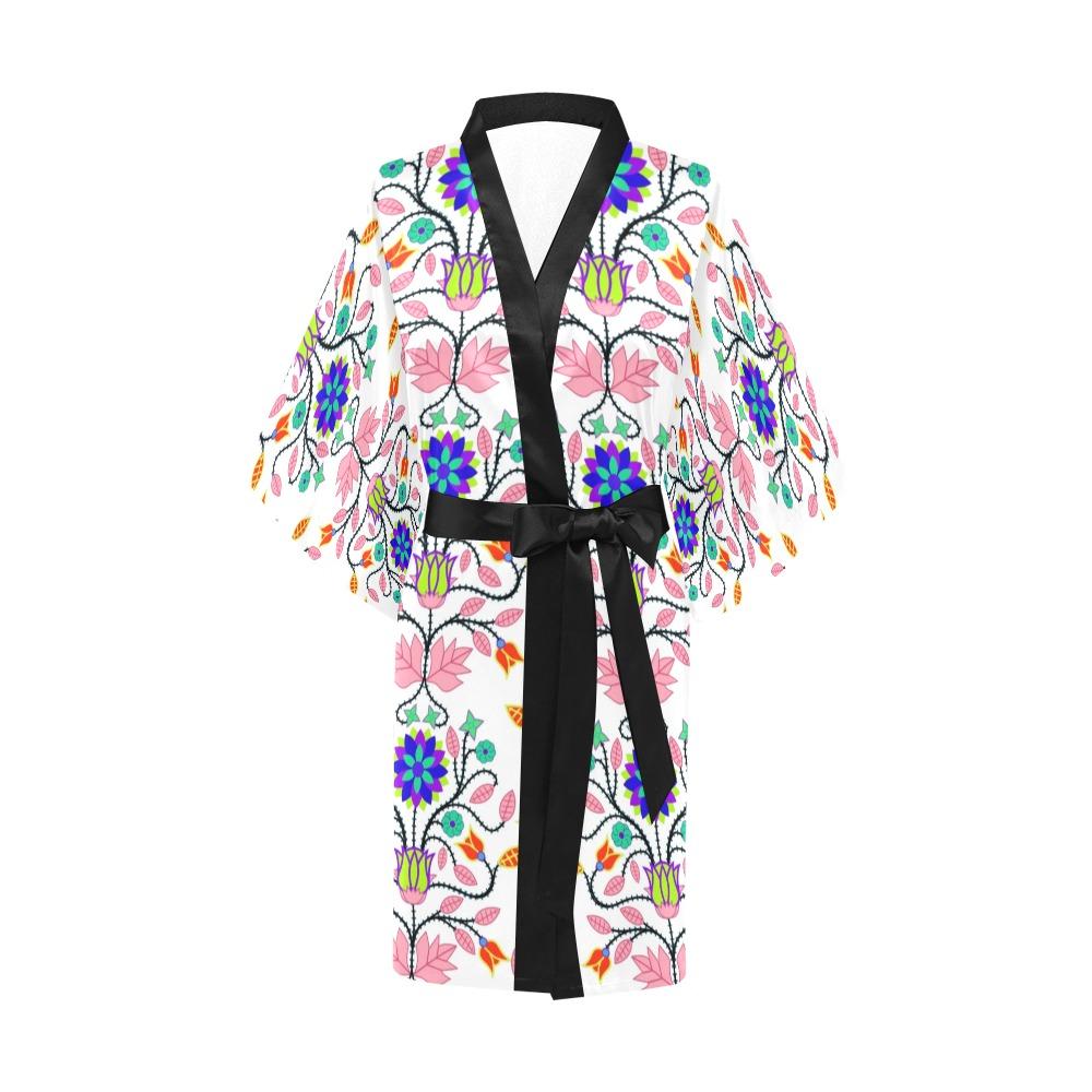 Floral Beadwork Four Clans White Kimono Robe Artsadd