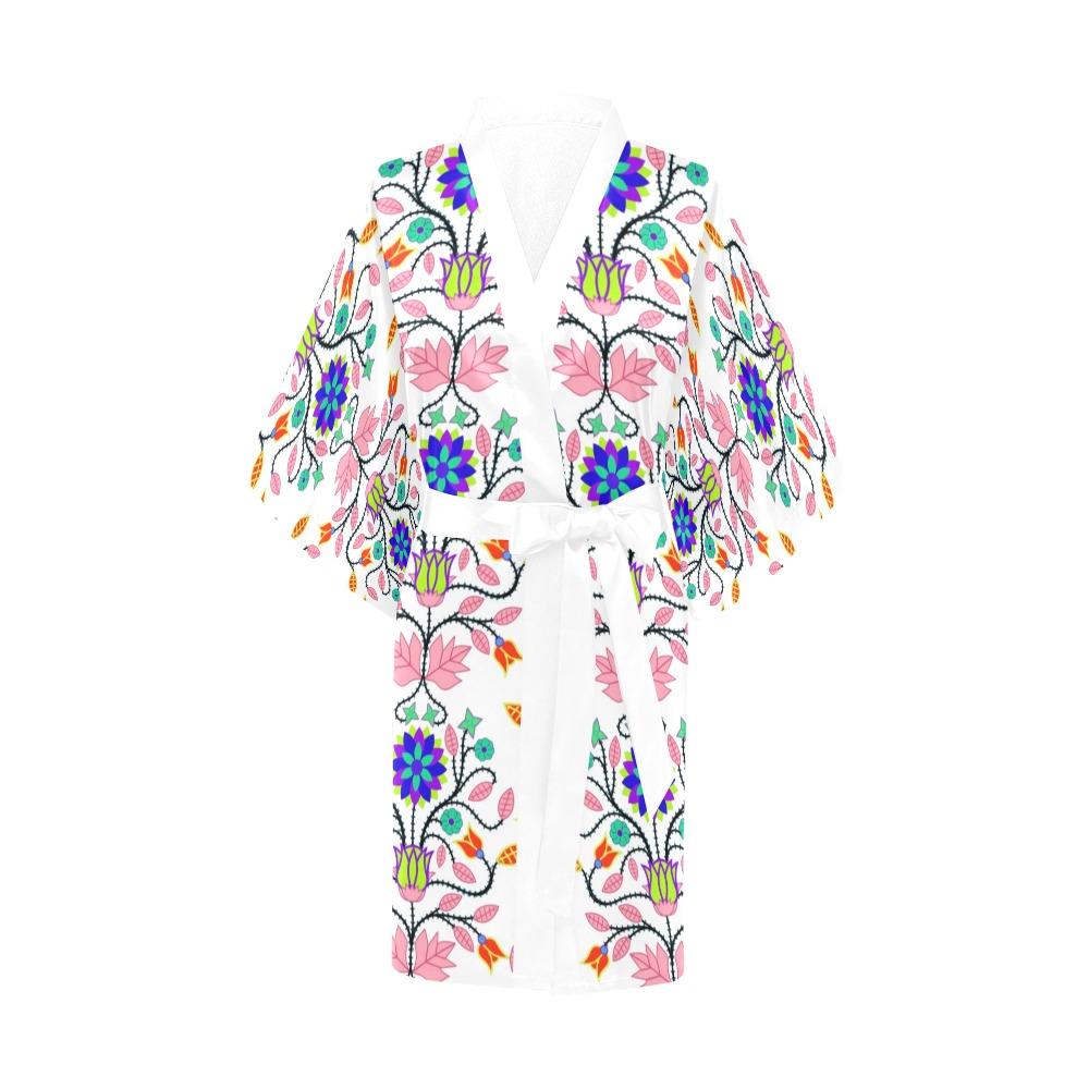 Floral Beadwork Four Clans White Kimono Robe Artsadd