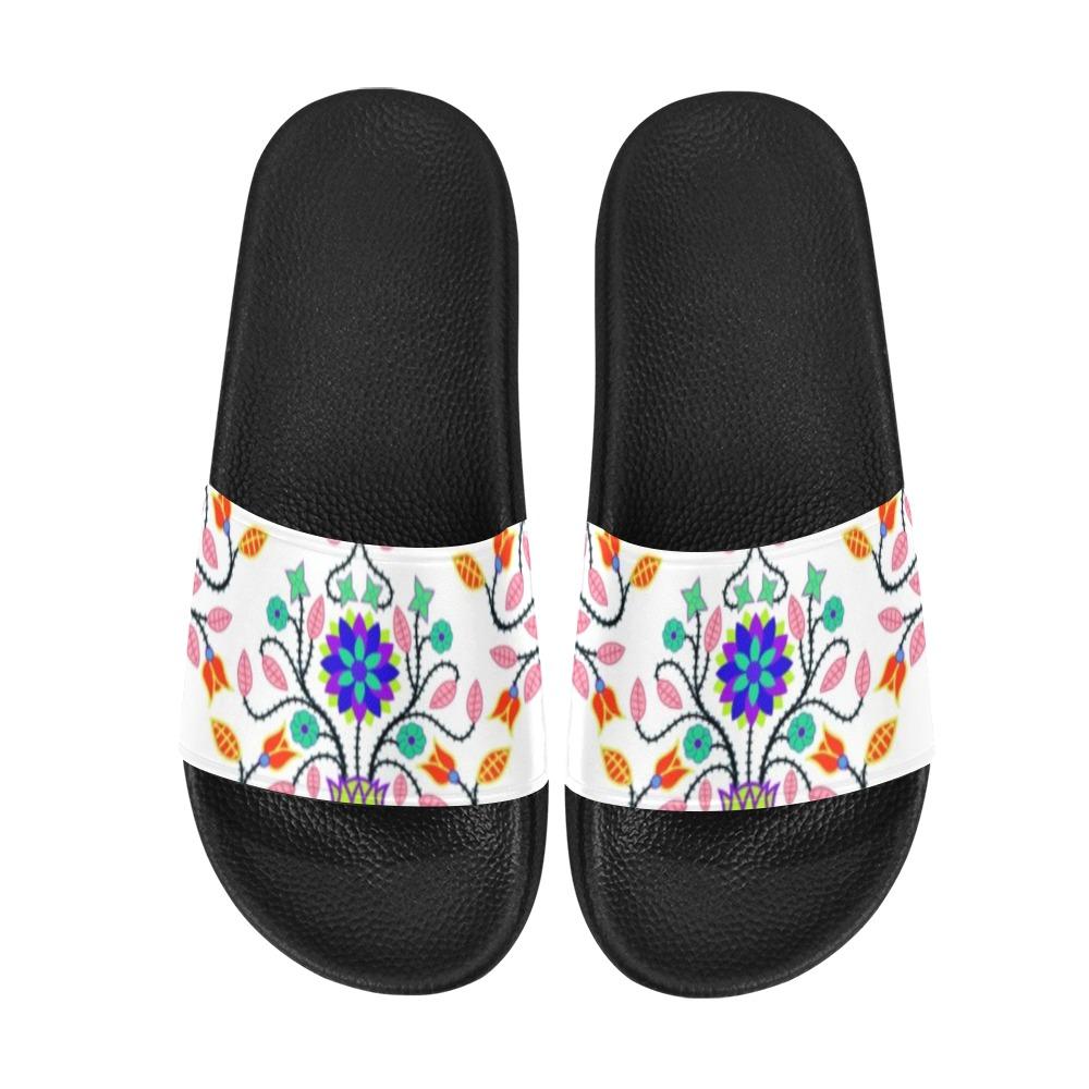 Floral Beadwork Four Clans White Men's Slide Sandals (Model 057) Men's Slide Sandals (057) e-joyer