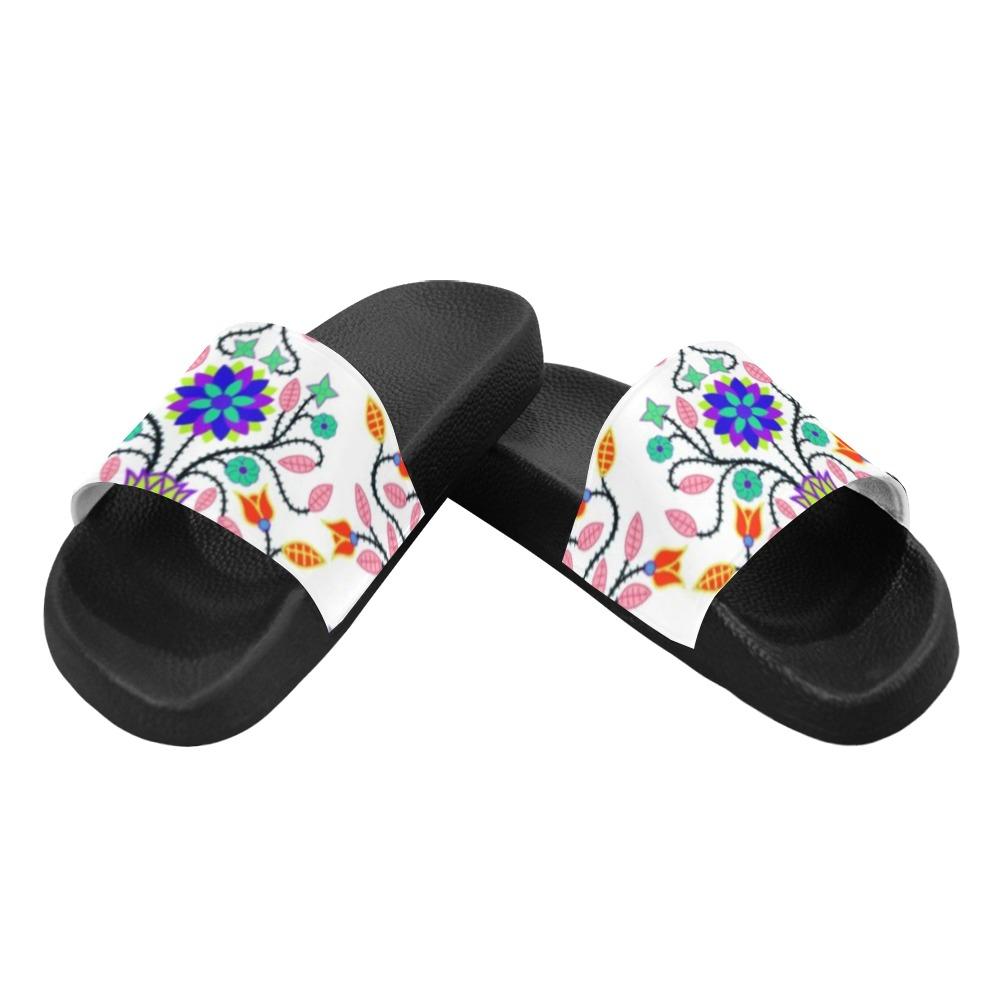 Floral Beadwork Four Clans White Men's Slide Sandals (Model 057) Men's Slide Sandals (057) e-joyer