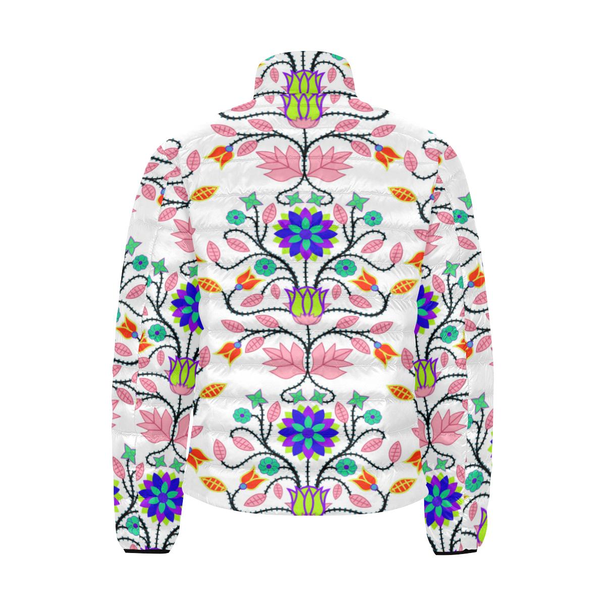 Floral Beadwork Four Clans White Men's Stand Collar Padded Jacket (Model H41) Men's Stand Collar Padded Jacket (H41) e-joyer
