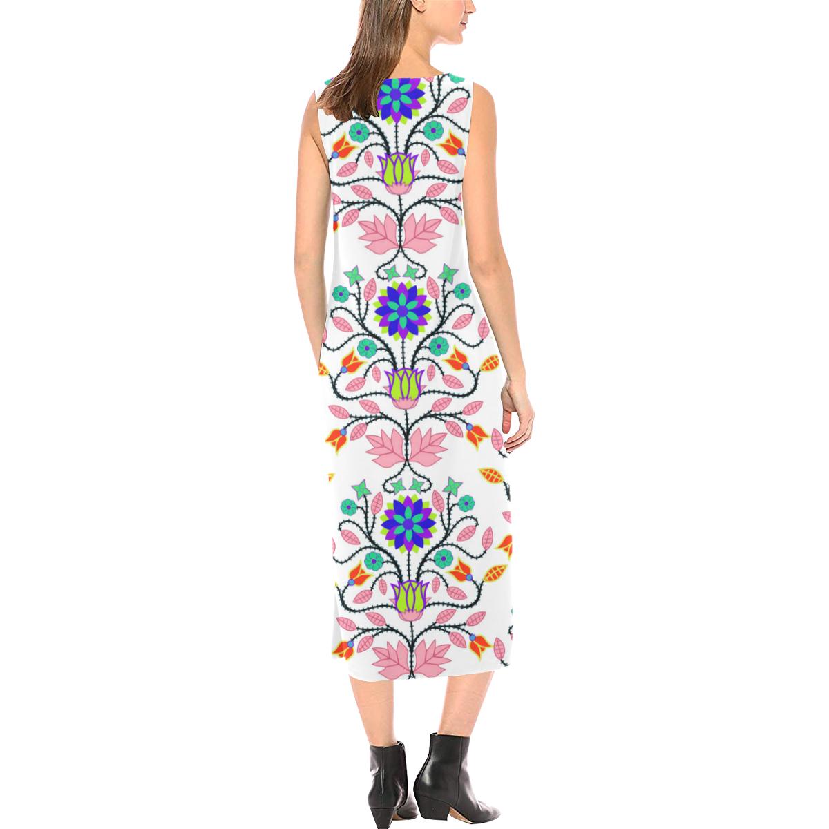 Floral Beadwork Four Clans White Phaedra Sleeveless Open Fork Long Dress (Model D08) Phaedra Sleeveless Open Fork Long Dress (D08) e-joyer