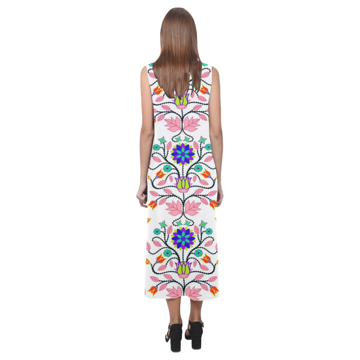 Floral Beadwork Four Clans White Phaedra Sleeveless Open Fork Long Dress (Model D08) Phaedra Sleeveless Open Fork Long Dress (D08) e-joyer