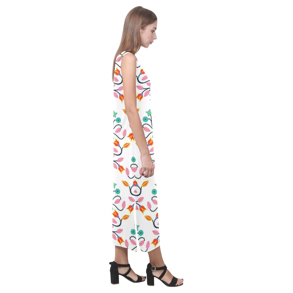 Floral Beadwork Four Clans White Phaedra Sleeveless Open Fork Long Dress (Model D08) Phaedra Sleeveless Open Fork Long Dress (D08) e-joyer