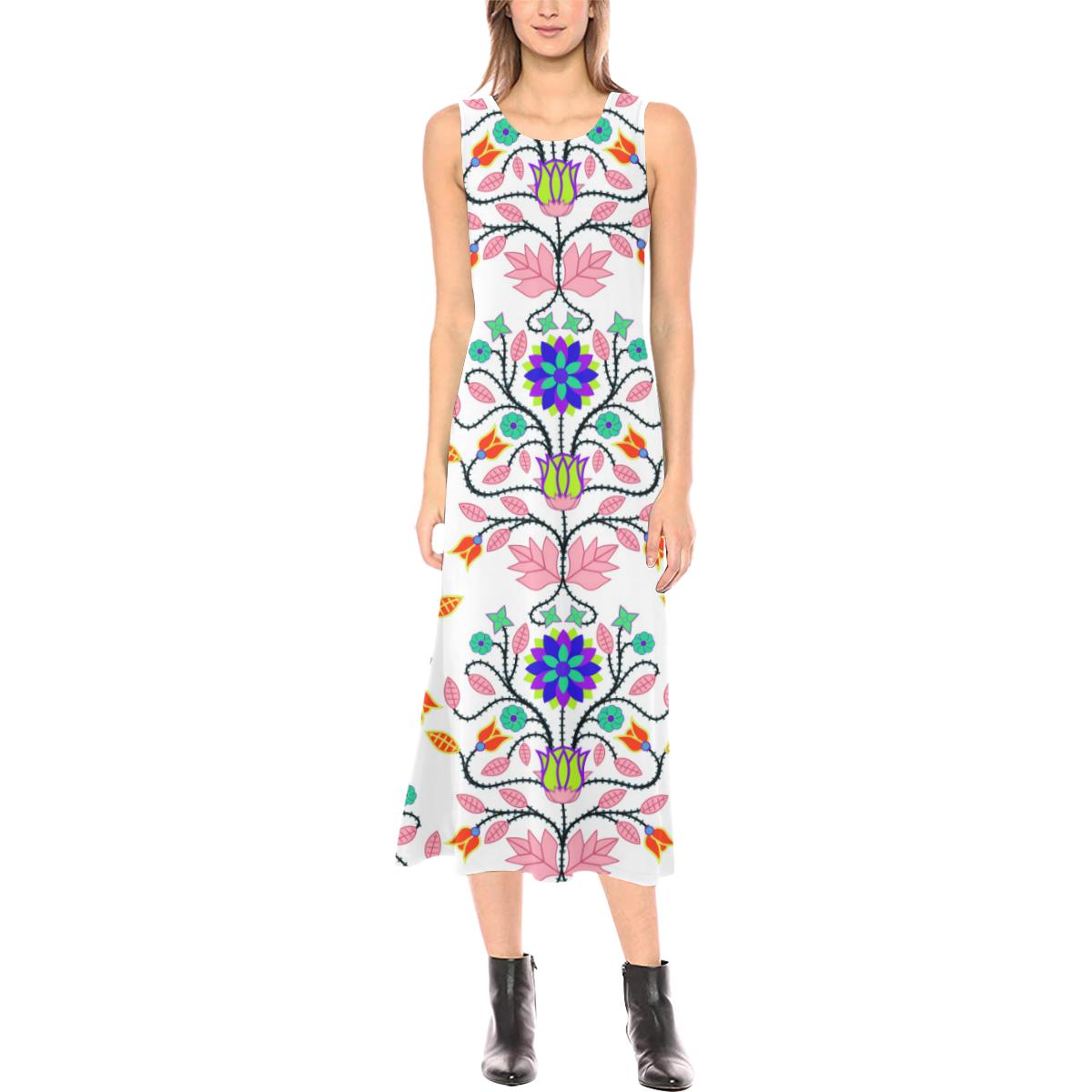 Floral Beadwork Four Clans White Phaedra Sleeveless Open Fork Long Dress (Model D08) Phaedra Sleeveless Open Fork Long Dress (D08) e-joyer