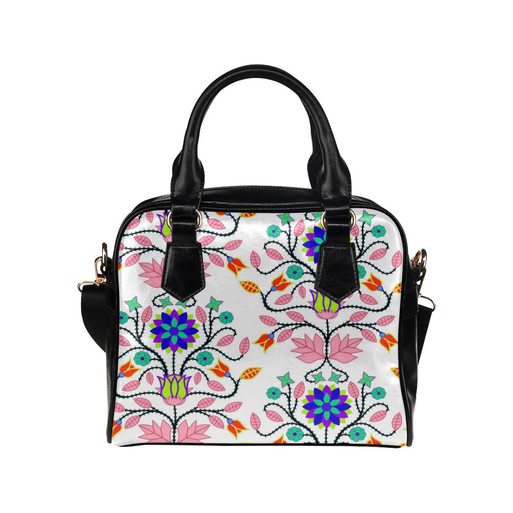 Floral Beadwork Four Clans White Shoulder Handbag (Model 1634) Shoulder Handbags (1634) e-joyer