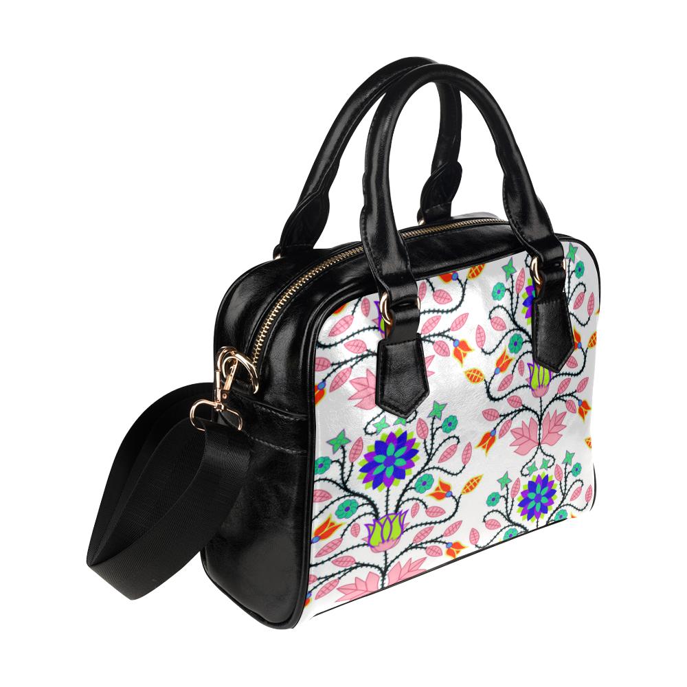 Floral Beadwork Four Clans White Shoulder Handbag (Model 1634) Shoulder Handbags (1634) e-joyer