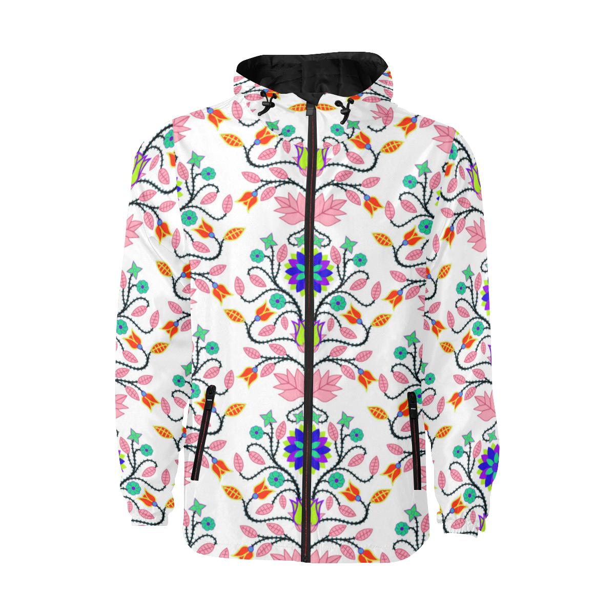 Floral Beadwork Four Clans White Unisex Quilted Coat All Over Print Quilted Windbreaker for Men (H35) e-joyer 