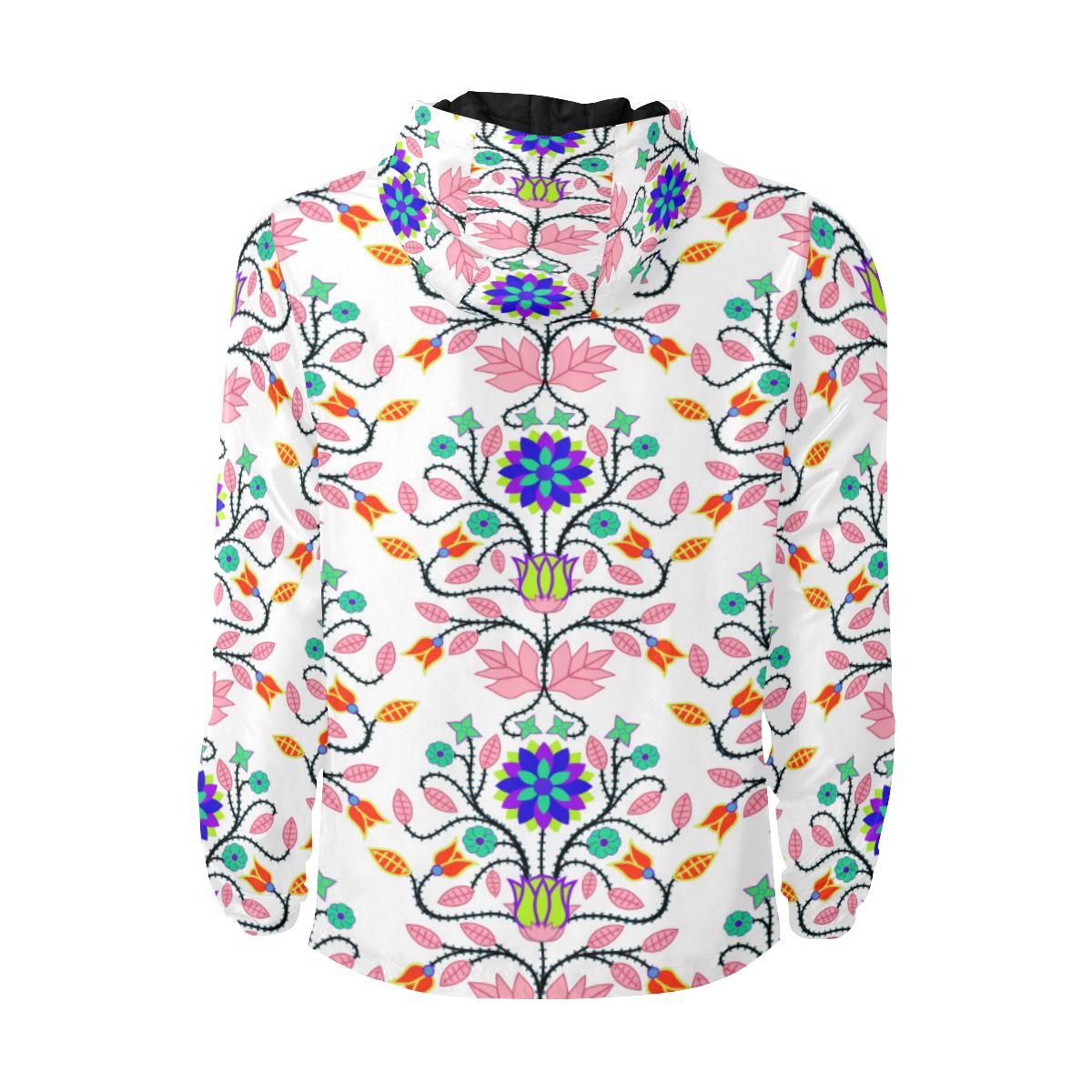 Floral Beadwork Four Clans White Unisex Quilted Coat All Over Print Quilted Windbreaker for Men (H35) e-joyer 