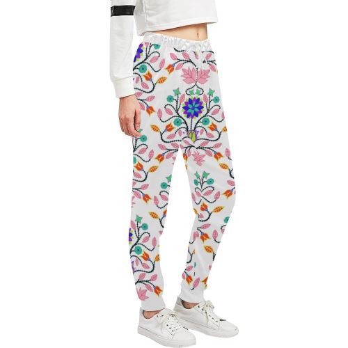 Floral Beadwork Four Clans White Women's All Over Print Sweatpants (Model L11) Women's All Over Print Sweatpants (L11) e-joyer