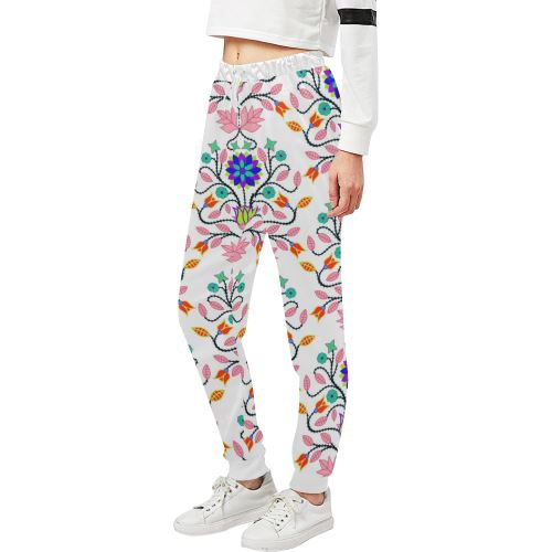 Floral Beadwork Four Clans White Women's All Over Print Sweatpants (Model L11) Women's All Over Print Sweatpants (L11) e-joyer