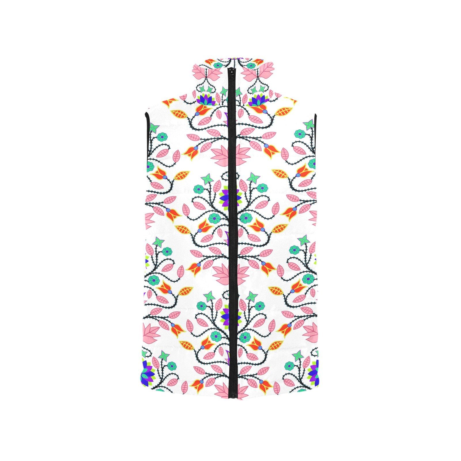 Floral Beadwork Four Clans White Women's Padded Vest Jacket (Model H44) Women's Padded Vest Jacket (H44) e-joyer