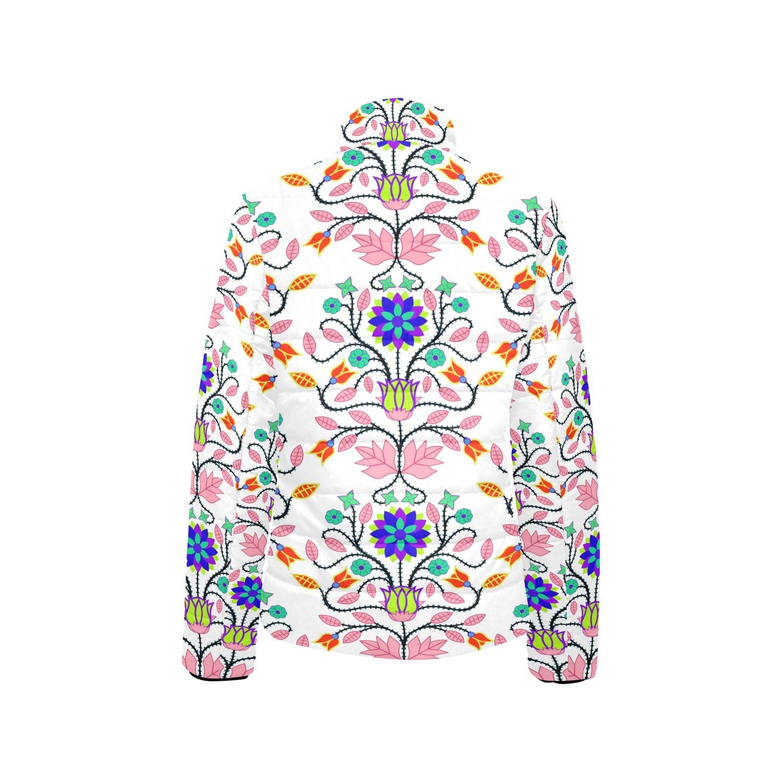 Floral Beadwork Four Clans White Women's Stand Collar Padded Jacket (Model H41) jacket e-joyer