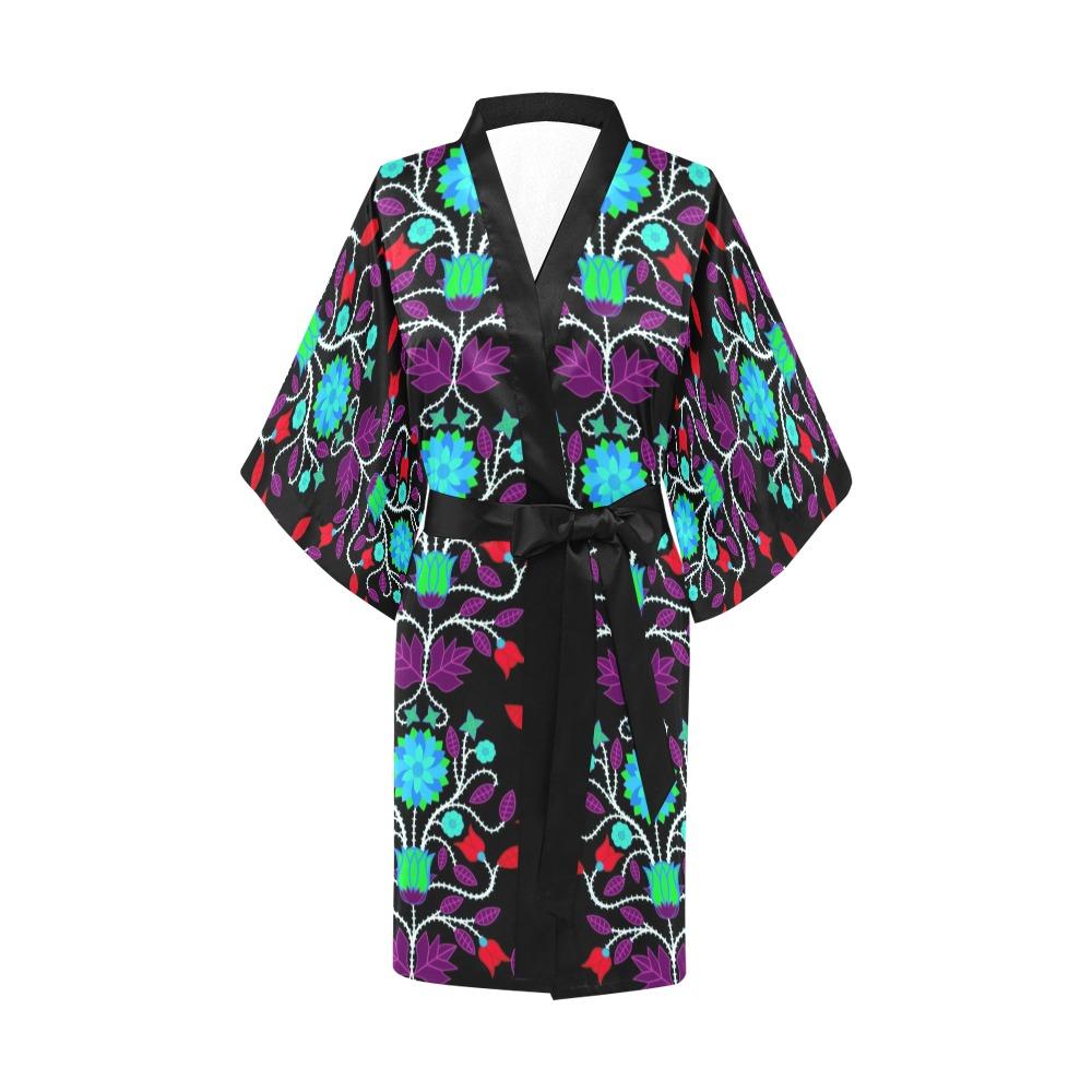 Floral Beadwork Four Clans Winter Kimono Robe Artsadd