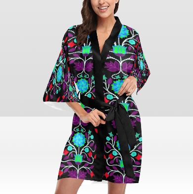 Floral Beadwork Four Clans Winter Kimono Robe Artsadd