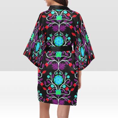Floral Beadwork Four Clans Winter Kimono Robe Artsadd