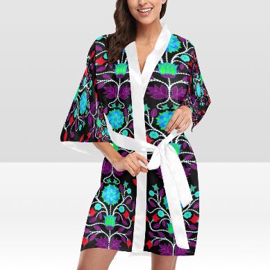 Floral Beadwork Four Clans Winter Kimono Robe Artsadd
