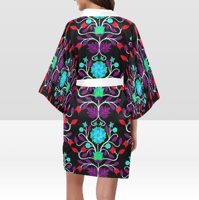 Floral Beadwork Four Clans Winter Kimono Robe Artsadd
