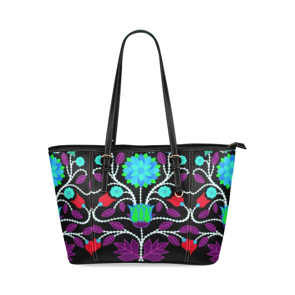 Floral Beadwork Four Clans Winter Leather Tote Bag/Large (Model 1640) Leather Tote Bag (1640) e-joyer