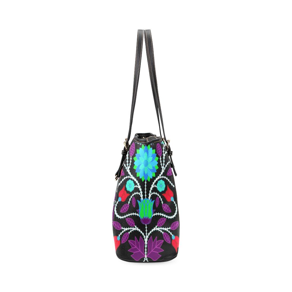 Floral Beadwork Four Clans Winter Leather Tote Bag/Large (Model 1640) Leather Tote Bag (1640) e-joyer