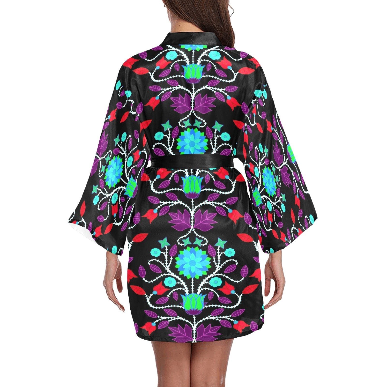 Floral Beadwork Four Clans Winter Long Sleeve Kimono Robe Long Sleeve Kimono Robe e-joyer 