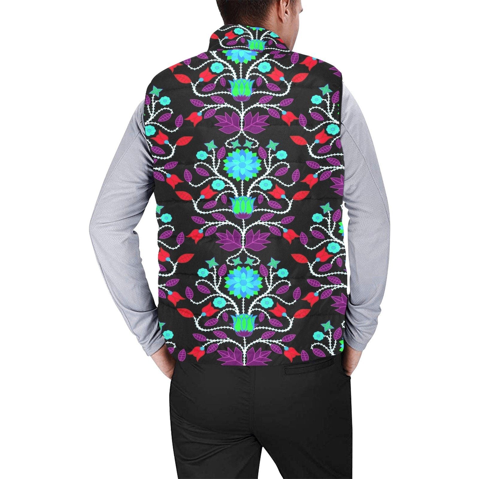 Floral Beadwork Four Clans Winter Men's Padded Vest Jacket (Model H44) Men's Padded Vest Jacket (H44) e-joyer