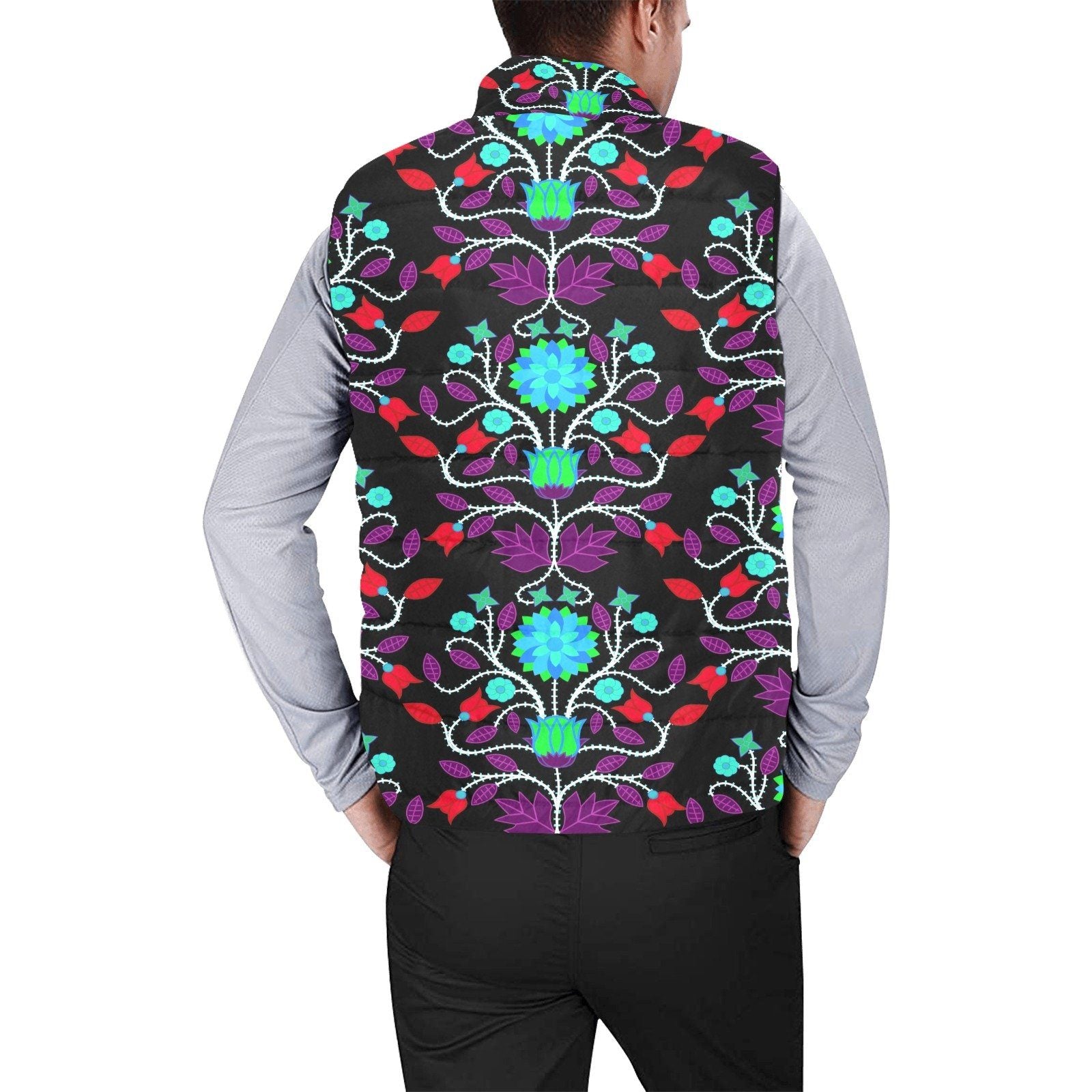 Floral Beadwork Four Clans Winter Men's Padded Vest Jacket (Model H44) Men's Padded Vest Jacket (H44) e-joyer 