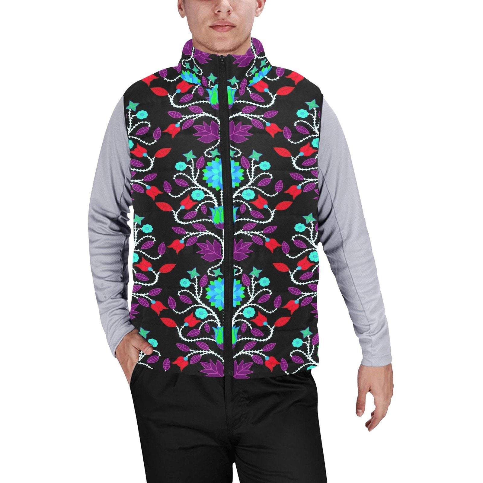 Floral Beadwork Four Clans Winter Men's Padded Vest Jacket (Model H44) Men's Padded Vest Jacket (H44) e-joyer