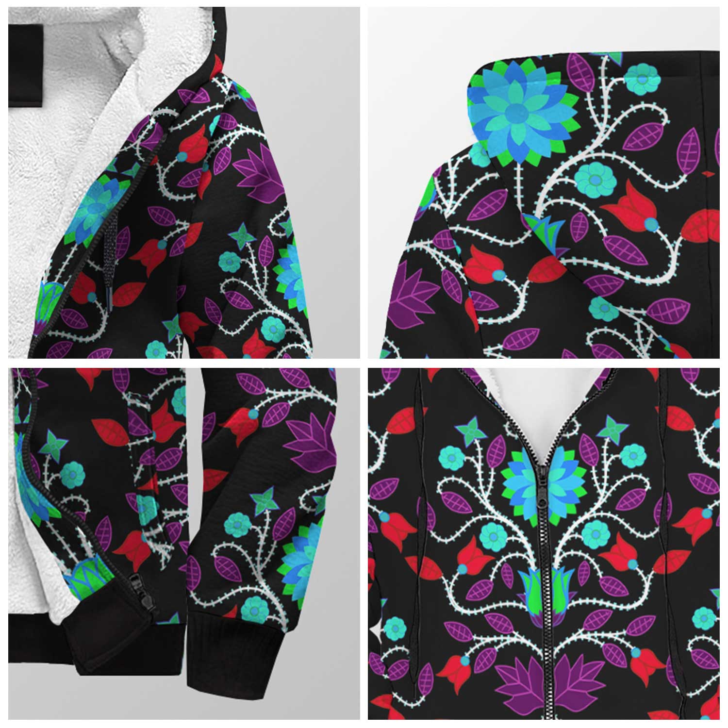 Floral Beadwork Four Clans Winter Sherpa Hoodie 49 Dzine