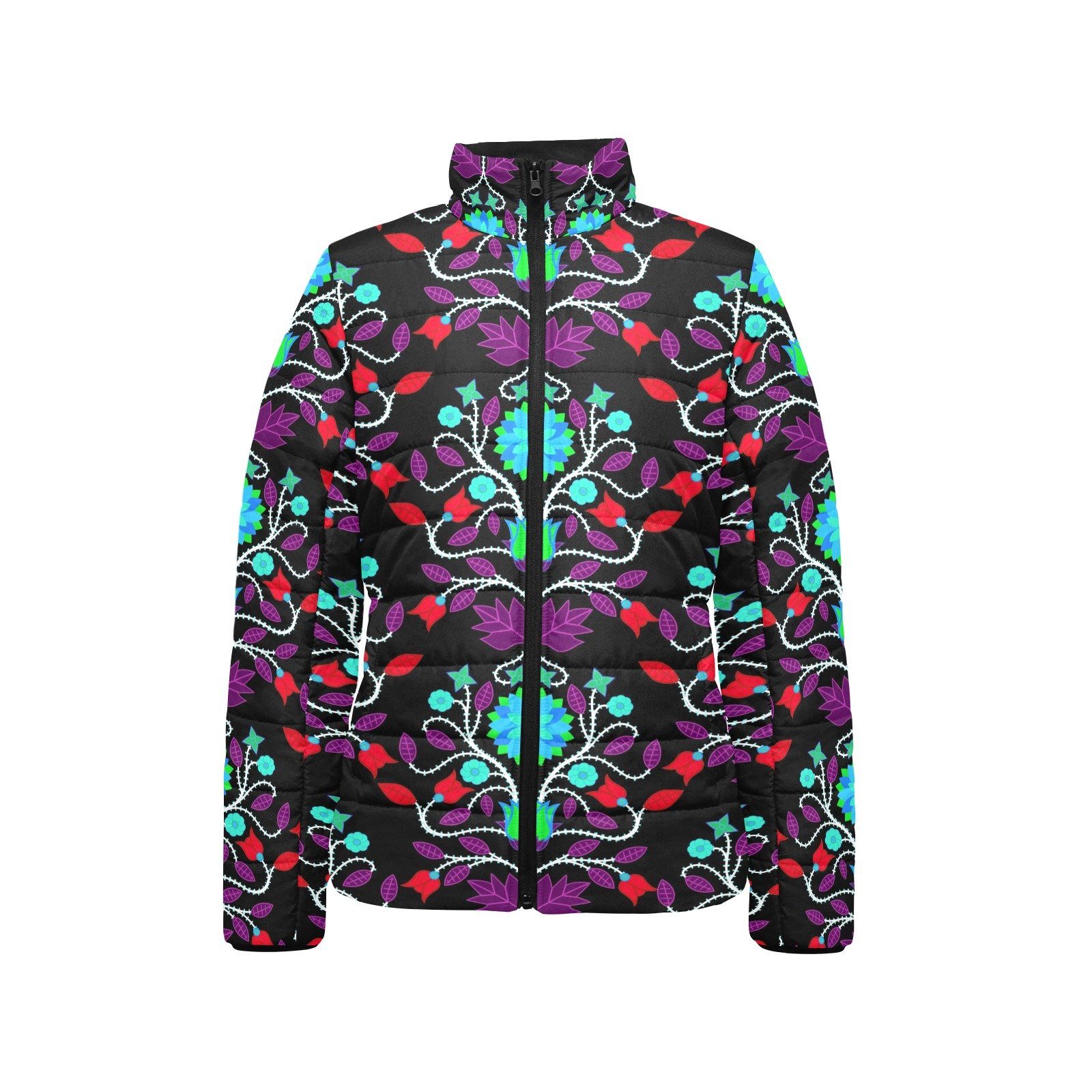 Floral Beadwork Four Clans Winter Women's Stand Collar Padded Jacket (Model H41) jacket e-joyer