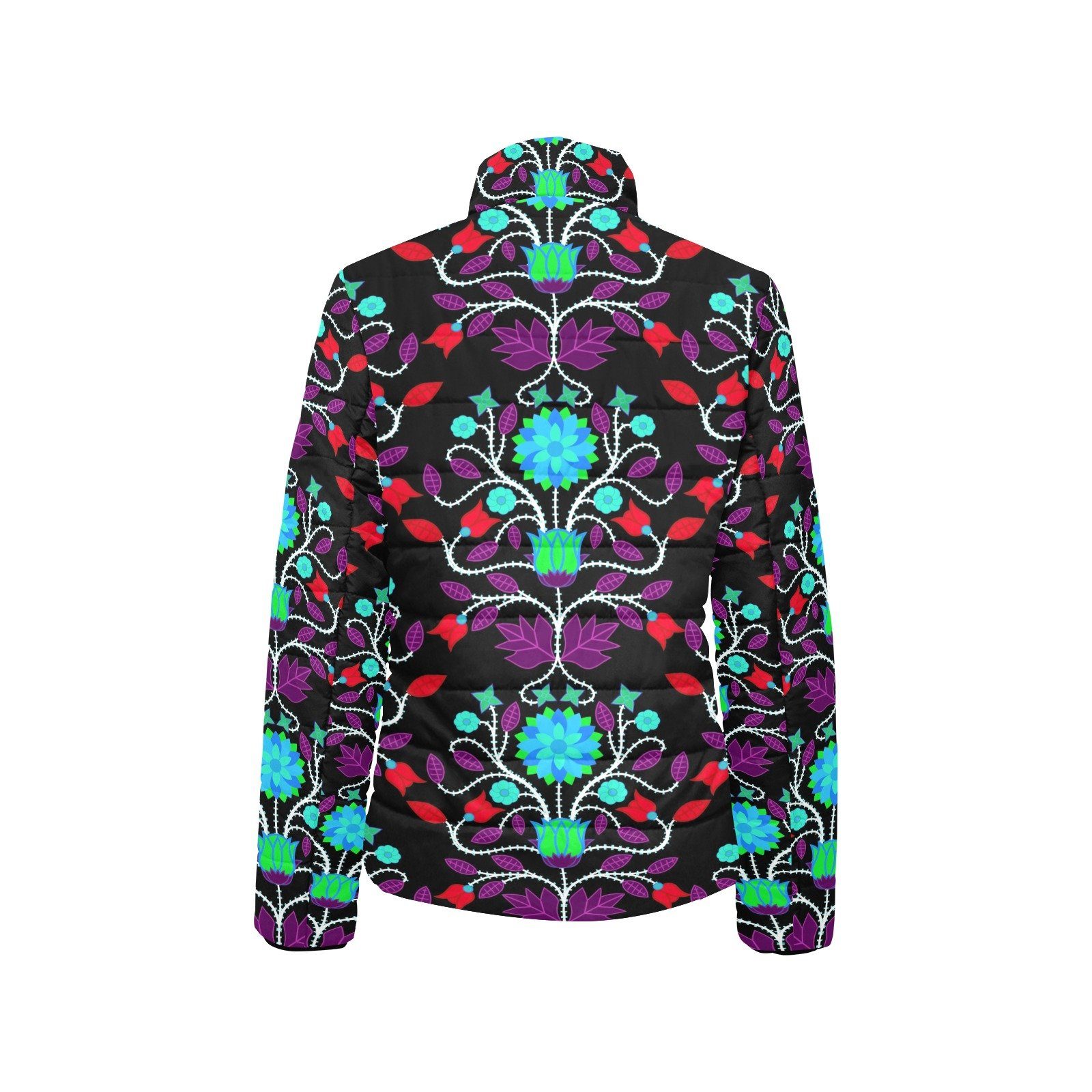 Floral Beadwork Four Clans Winter Women's Stand Collar Padded Jacket (Model H41) jacket e-joyer