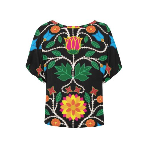 Floral Beadwork Four Clans Women's Batwing-Sleeved Blouse T shirt (Model T44) Women's Batwing-Sleeved Blouse T shirt (T44) e-joyer