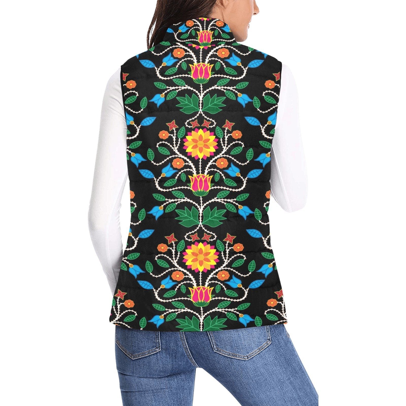 Floral Beadwork Four Clans Women's Padded Vest Jacket (Model H44) Women's Padded Vest Jacket (H44) e-joyer