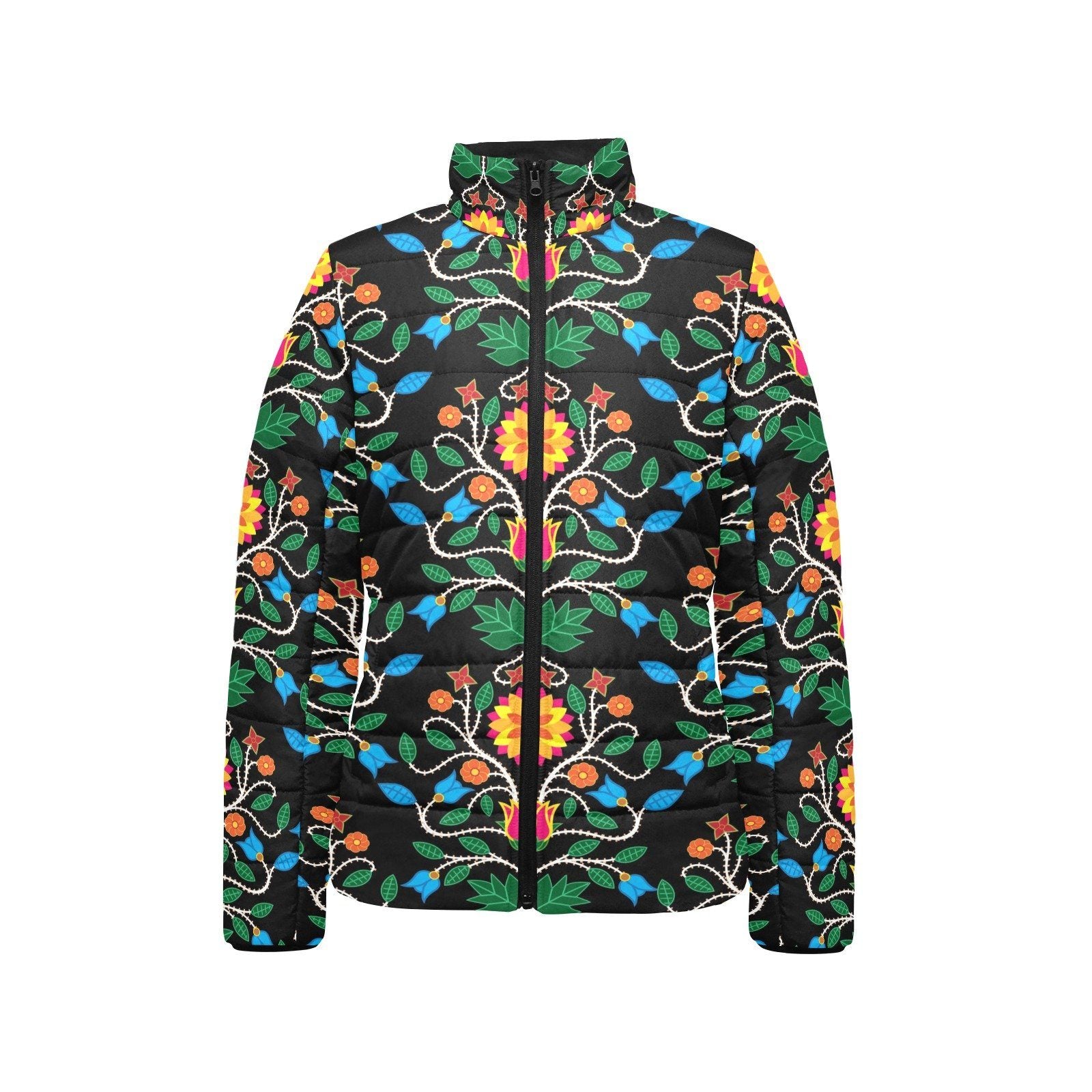 Floral Beadwork Four Clans Women's Stand Collar Padded Jacket (Model H41) jacket e-joyer